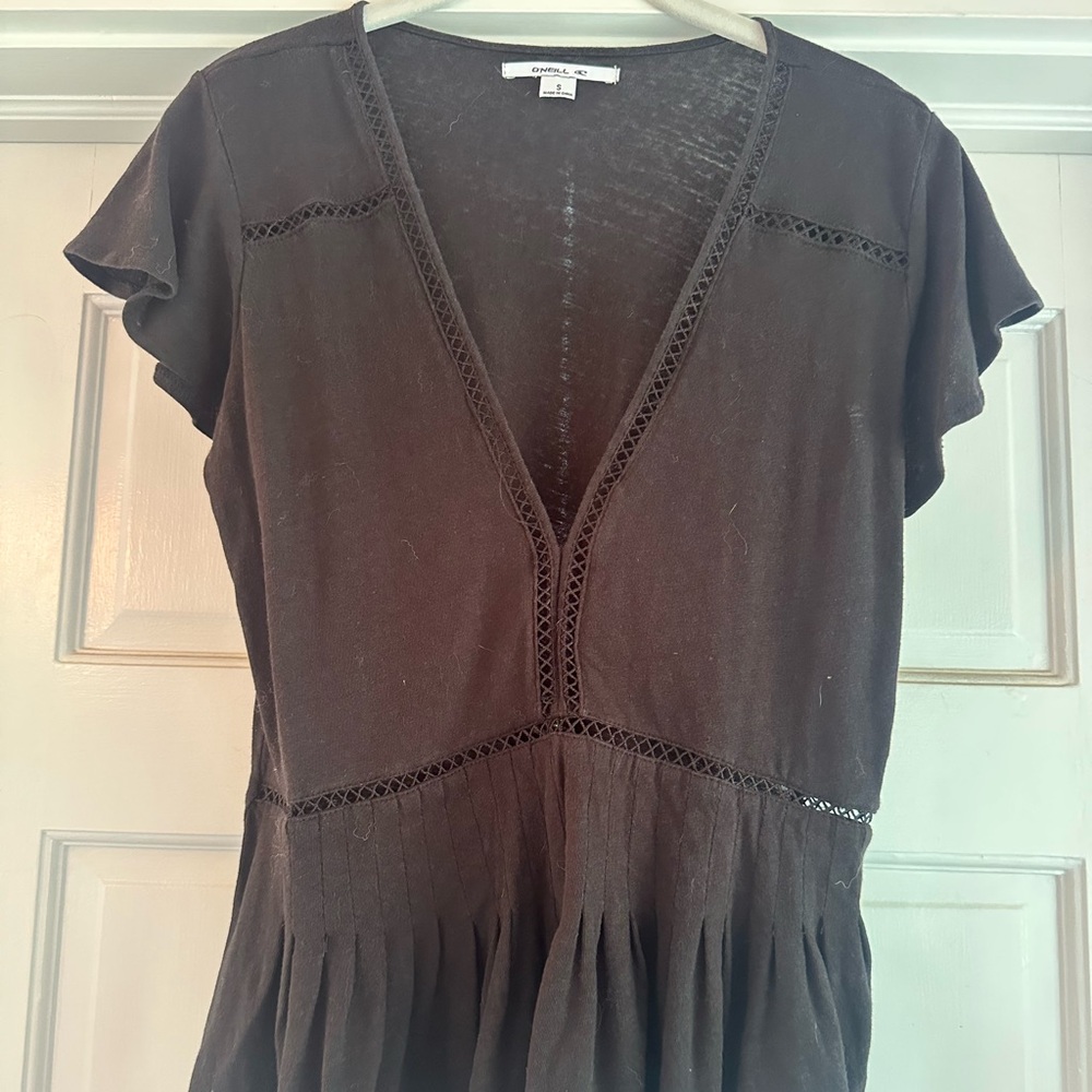 O’Neill Black V Neck Top with Detail